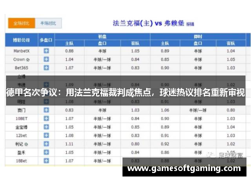德甲名次争议：用法兰克福裁判成焦点，球迷热议排名重新审视